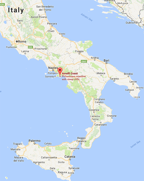 Map of Amalfi Coast location in Italy